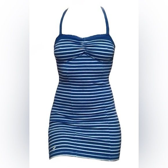 A&F Beach Dress Swim Coverup Mini Striped Navy Blue White Abercrombie & Fitch - Picture 1 of 6